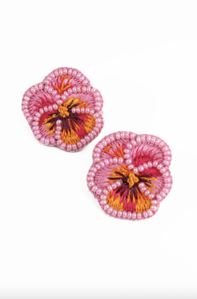 My Doris Pink Pansy Beaded Stud Earrings